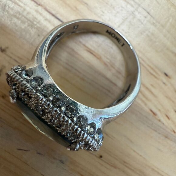 Monet Silver-Tone Cocktail Ring With Smoky Gemstone & Crystal  Size 8 - Picture 14 of 16